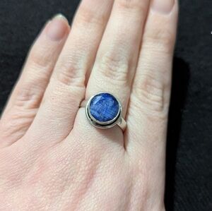 Silver Plated Blue Kashmir Sapphire Gemstone Statement Ring - Size 9.25